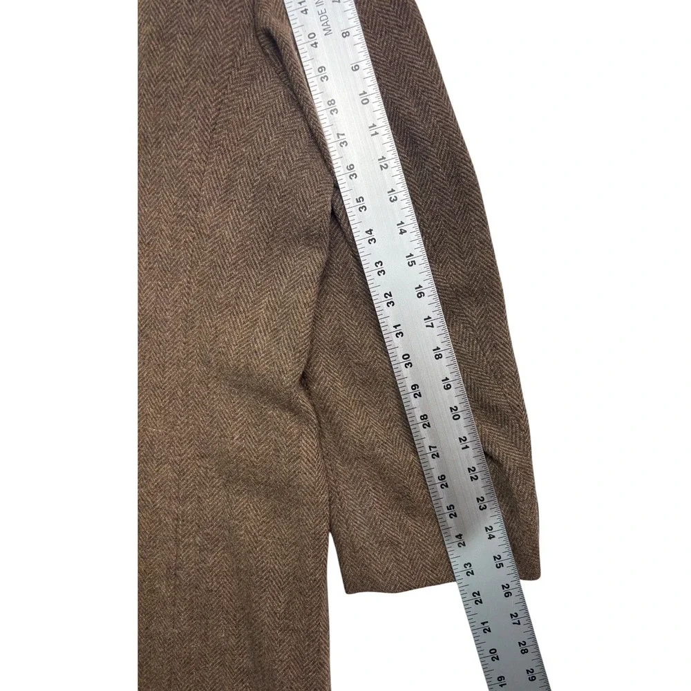 vtg Monsieur Adolfo 54L Brown Herringbone Tweed Blazer Jacket Sport Coat Wool